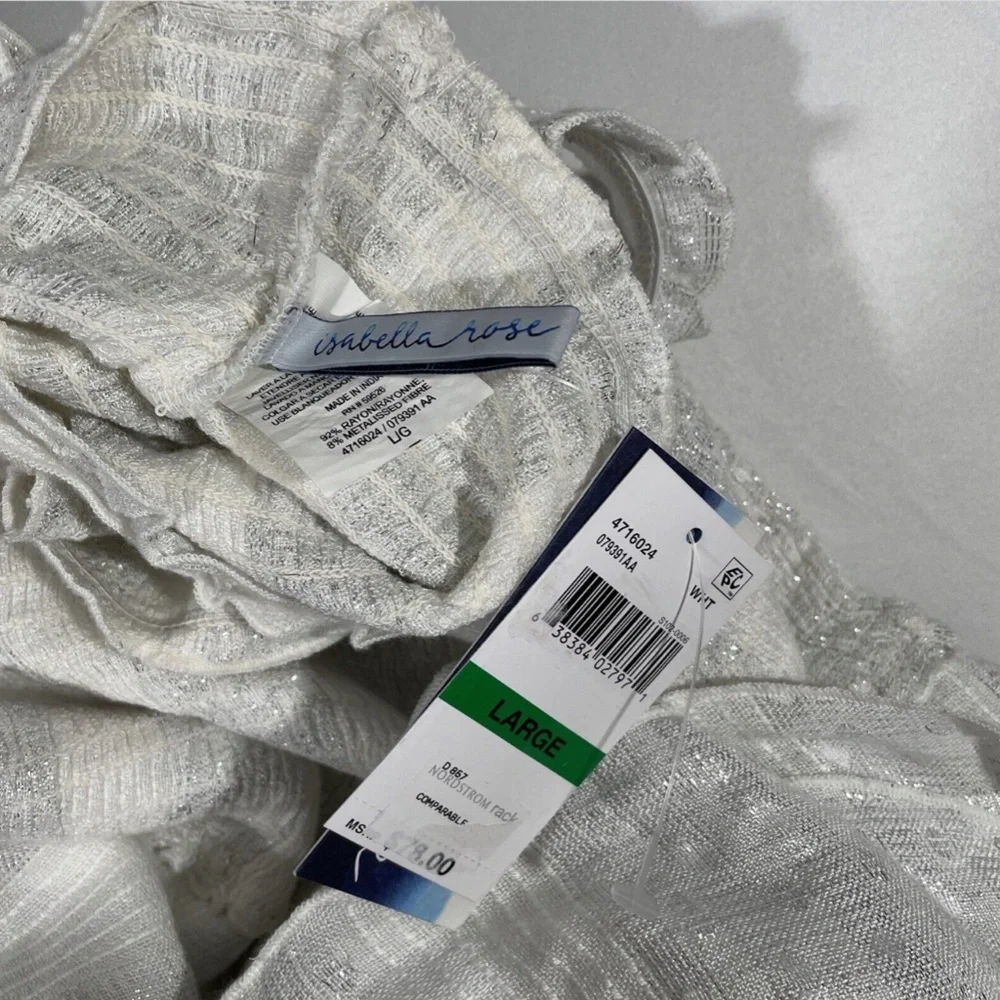 NWT Isabella Rose [ Large ] Villa Smocked Cover-Up Dress‎ in White/Silver